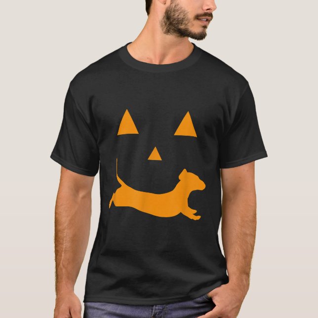 Halloween Pumpkin Dachshund Jackolantern T Shirt (Framsida)