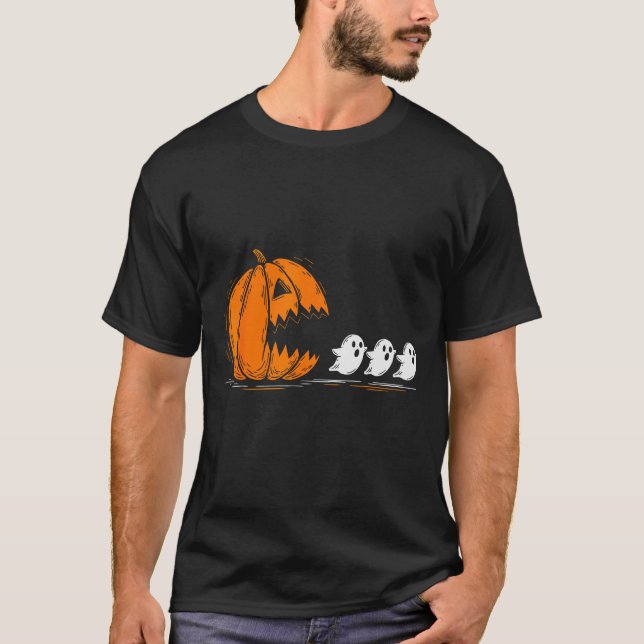 Halloween Pumpkin Eating Ghosts Funny Soky Costume T Shirt (Framsida)