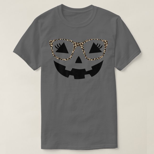Halloween pumpkin face eyelashes leopard glasses h t shirt (Design framsida)