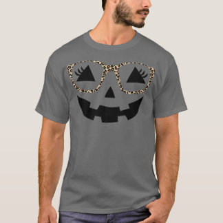 Halloween pumpkin face eyelashes leopard glasses h t shirt