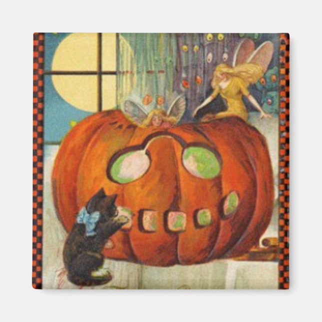Halloween Pumpkin, Fairy and Black Cat Magnet (Framsidan)