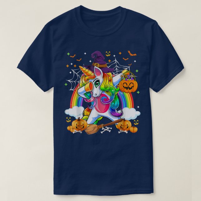 Halloween Pumpkin Fall Dabbing Unicorn Witch Rainb T Shirt (Design framsida)