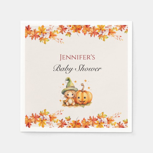 Halloween Pumpkin Fall Thanksgiving Baby Shower Pappersservett (Framsidan)