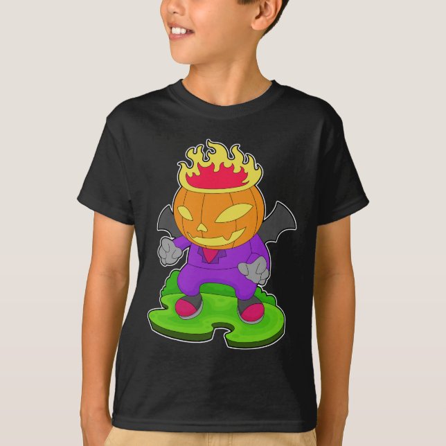 Halloween Pumpkin Fire T Shirt (Framsida)
