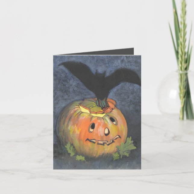 Halloween Pumpkin Fladdermus-mappat anteckningskor Tack Kort (Framsida)