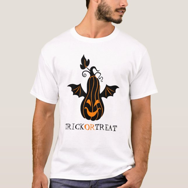 Halloween Pumpkin flammar Fladdermus T Shirt (Framsida)