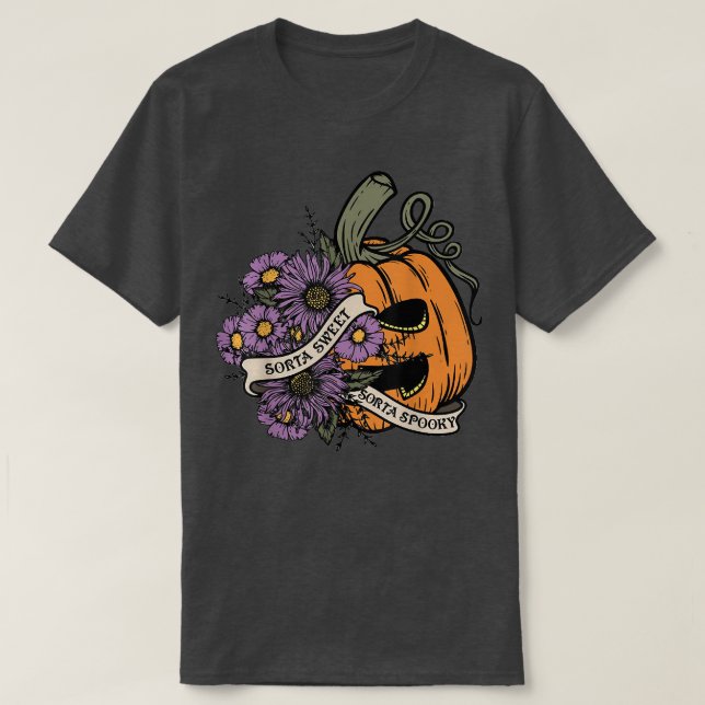 Halloween Pumpkin Fun Sorta Sweet Sorta Spooky  T Shirt (Design framsida)
