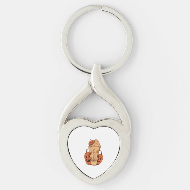 Halloween Pumpkin Funny Halloween Pumpkin Twisted Heart Silverfärgad Nyckelring (Framsidan)