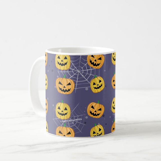 Halloween Pumpkin - Funny Mönster Kaffemugg (Framsida vänster)