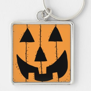 HALLOWEEN PUMPKIN FYRKANTIG SILVERFÄRGAD NYCKELRING