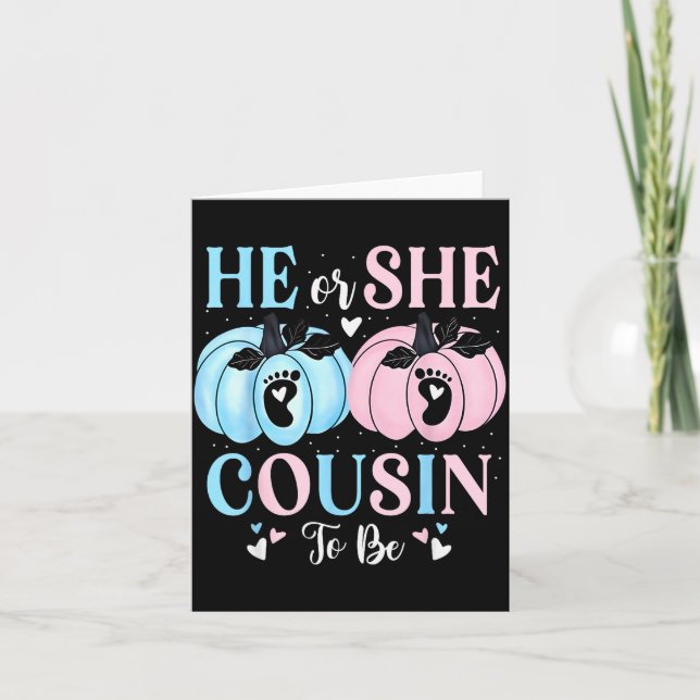 Halloween Pumpkin Gender Reveal He Or She Cousin T Kort (Framsida)
