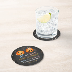 Halloween Pumpkin Gender Reveal Party Underlägg Papper Rund