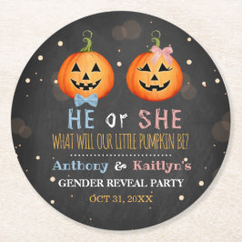 Halloween Pumpkin Gender Reveal Party Underlägg Papper Rund