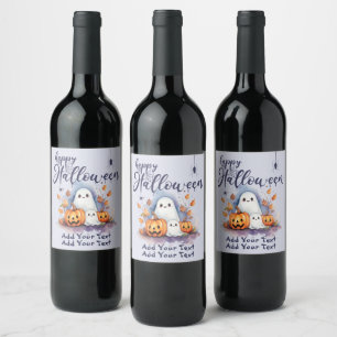 Halloween Pumpkin Ghost Anpassade Vin-etikett Vinflaska Etikett