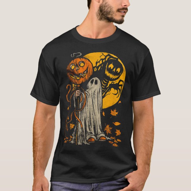 Halloween Pumpkin Ghost Höst löv Graphic Art T Shirt (Framsida)