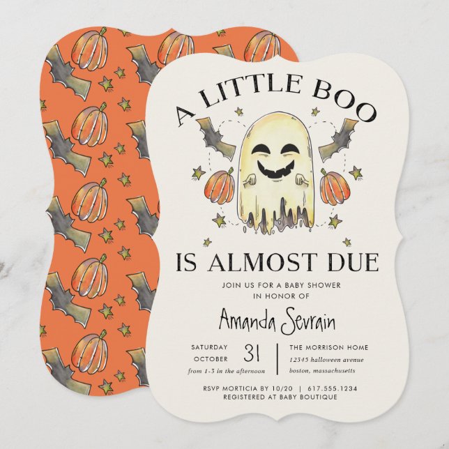 Halloween Pumpkin Ghost Little Boo Baby Shower Inbjudningar (Fram/baksida)