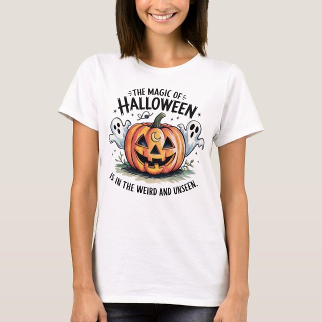 Halloween Pumpkin Ghost Magic T Shirt (Framsida)