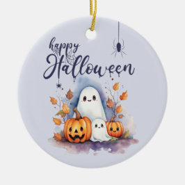 Halloween Pumpkin Ghost - Photo Ceramic Ornament