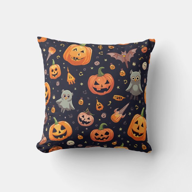 Halloween Pumpkin Ghost Pillow Cushion Kudde (Framsida)
