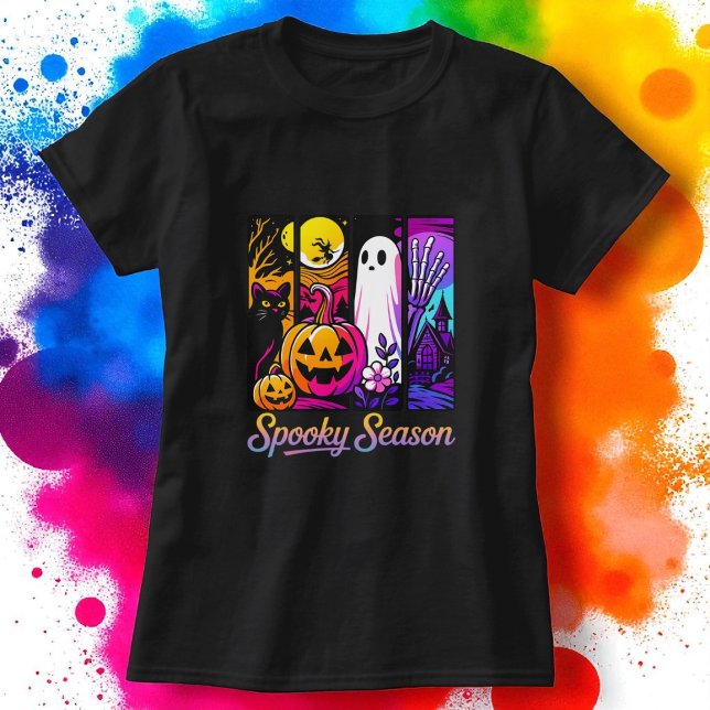 Halloween Pumpkin Ghost Pop Art Retro Black T Shirt (Skapare uppladdad)