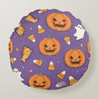 Halloween Pumpkin & Ghost Round Pillow Rund Kudde