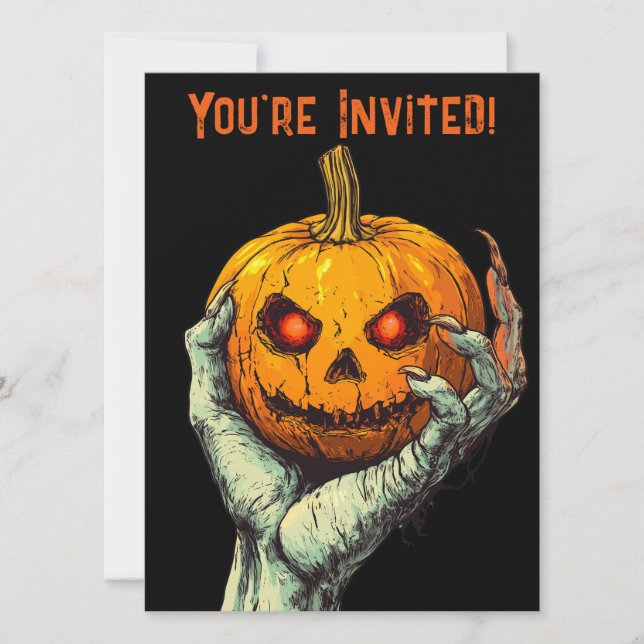 Halloween Pumpkin Ghoul Creepy Hand Inbjudningar (Framsida)