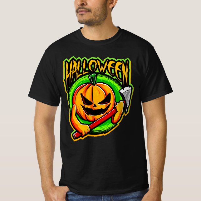 Halloween Pumpkin Head Ax Murderer T-Shirt (Framsida)