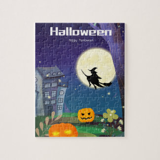 Halloween Pumpkin Head Castle Witch Pussel