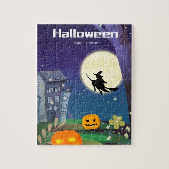 Halloween Pumpkin Head Castle Witch Pussel (Vertikal)
