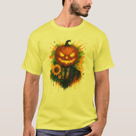Halloween Pumpkin Head Watercolor Art T Shirt