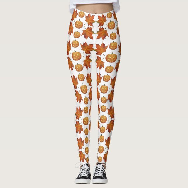 Halloween Pumpkin & Höst löv Mönster Leggings (Framsida)