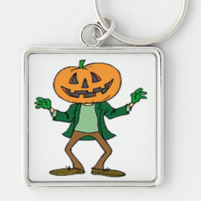 HALLOWEEN PUMPKIN HUAD FYRKANTIG SILVERFÄRGAD NYCKELRING (Framsidan)