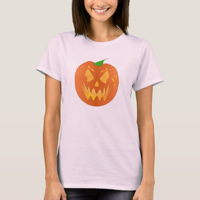 Halloween Pumpkin i Rosa Tee Shirt (Framsida)