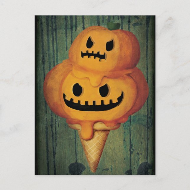 Halloween Pumpkin Ice Cream Cone Vykort (Framsida)