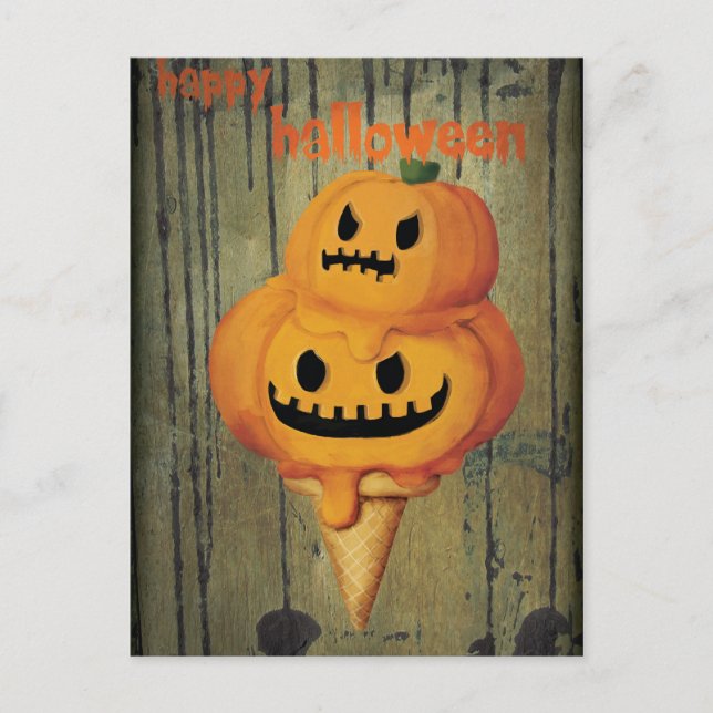 Halloween Pumpkin Ice Cream Cone Vykort (Framsida)