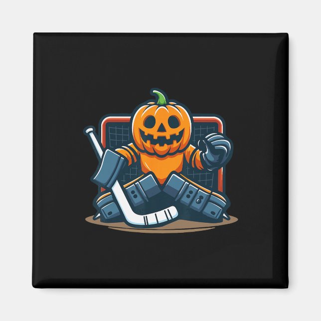 Halloween Pumpkin Ice Hockey Goalie  Magnet (Framsidan)