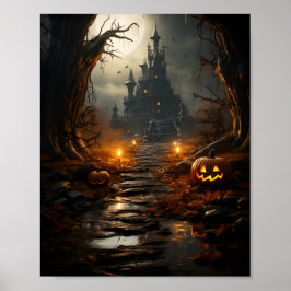 Halloween Pumpkin in Forest Spooky Pumpkin Poster