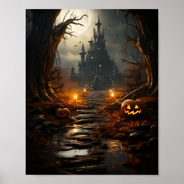 Halloween Pumpkin in Forest Spooky Pumpkin Poster (Framsidan)