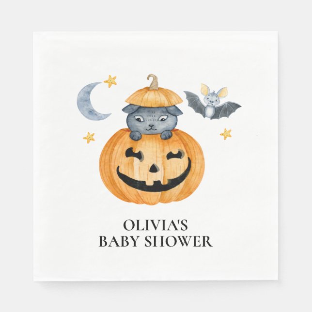 Halloween Pumpkin Jack-O-Lantern Baby Shower Napki Pappersservett (Framsidan)