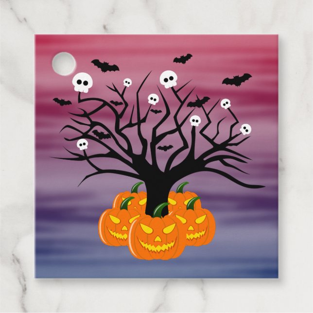 Halloween Pumpkin Jack o’ Lantern Dead Träd Gåvor Etiketter (Framsida)