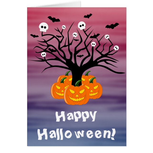 Halloween Pumpkin Jack o’ Lantern Dead Träd Hälsningskort (Framsidan)