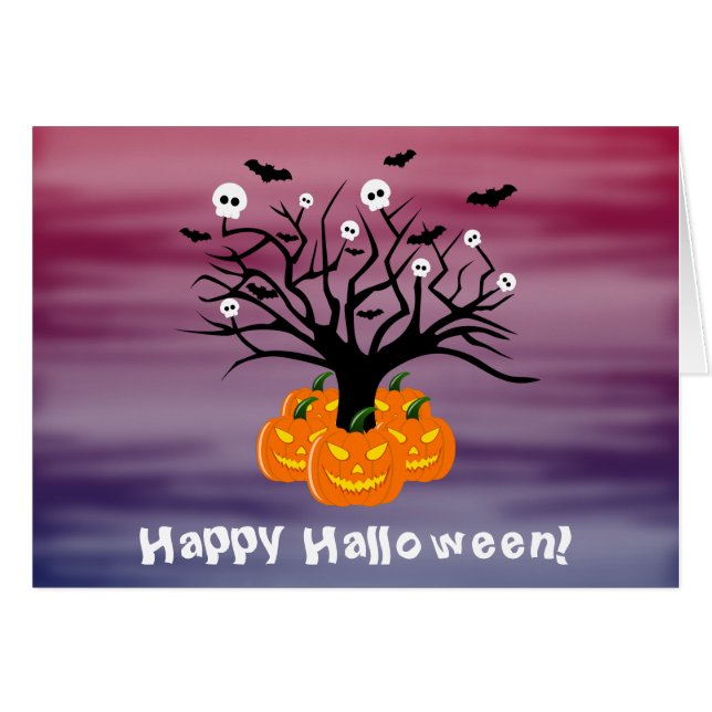 Halloween Pumpkin Jack o’ Lantern Dead Träd Hälsningskort (Framsidan Horizontal)