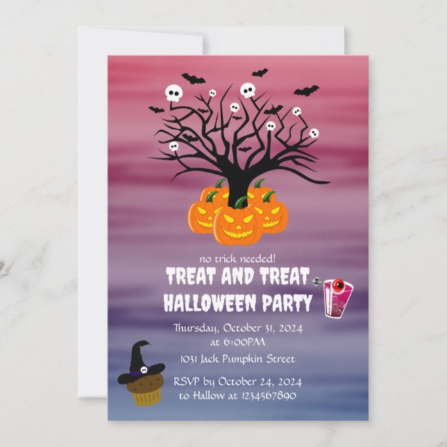 Halloween Pumpkin Jack o’ Lantern Dead Träd Inbjudningar (Framsida)