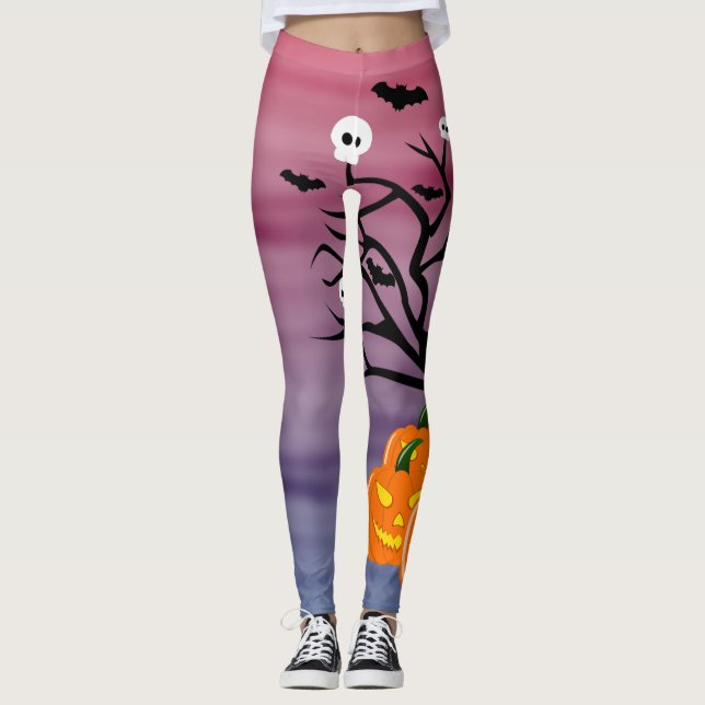 Halloween Pumpkin Jack o’ Lantern Dead Träd Leggings (Framsida)