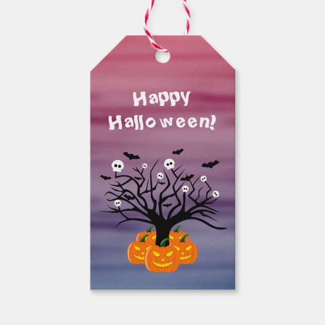 Halloween Pumpkin Jack o’ Lantern Dead Träd Presentetikett (Framsidan)