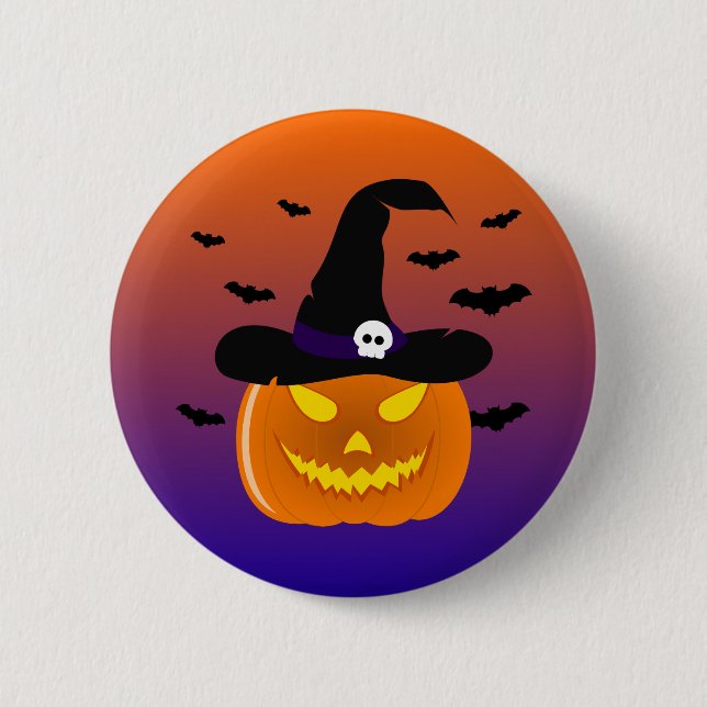 Halloween Pumpkin Jack o’ Lantern Witch Hat Knapp (Framsida)