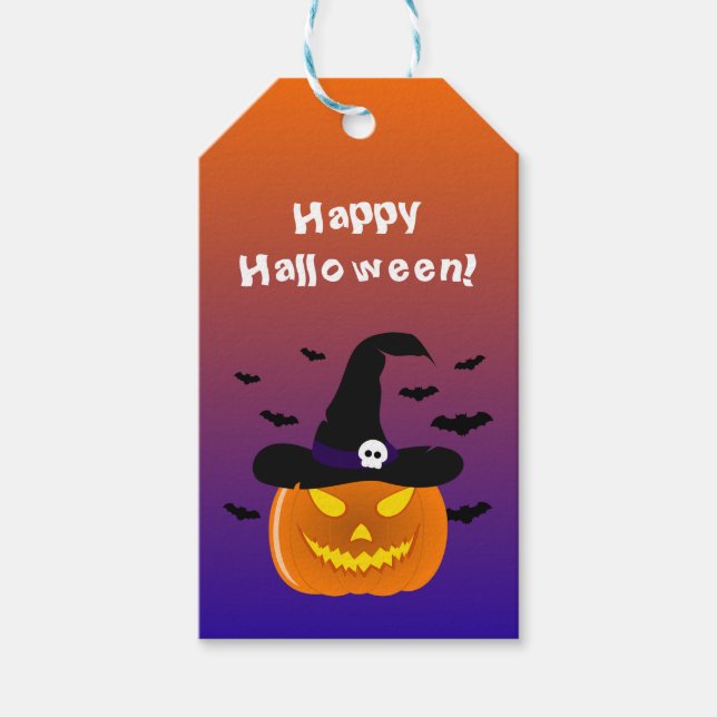 Halloween Pumpkin Jack o’ Lantern Witch Hat Presentetikett (Framsidan)