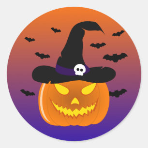 Halloween Pumpkin Jack o’ Lantern Witch Hat Runt Klistermärke
