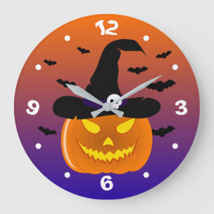 Halloween Pumpkin Jack o’ Lantern Witch Hat Stor Klocka
