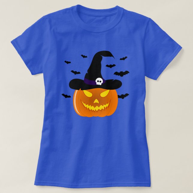 Halloween Pumpkin Jack o’ Lantern Witch Hat T Shirt (Design framsida)